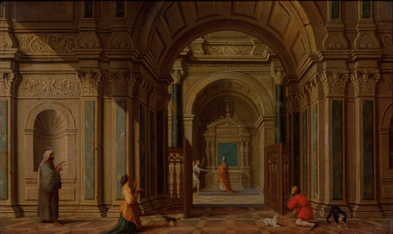 Erkeengelen Gabriel viser seg for Sakarias (Luk 1:11) av Nicolaes de Giselaer