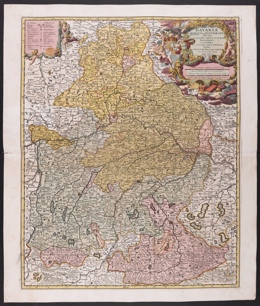 Map of Bavaria,   Nicolaes Visscher, cartographer,   Around 1730,   1351973   no       norwegian Successfully Translated  Original: Gezicht op Isleworth vanaf de Theems Isleworth Landschapsstudies (series title) Liber Studiorum (series title) Translat: Gez av Nicolaes the Elder (after) Visscher