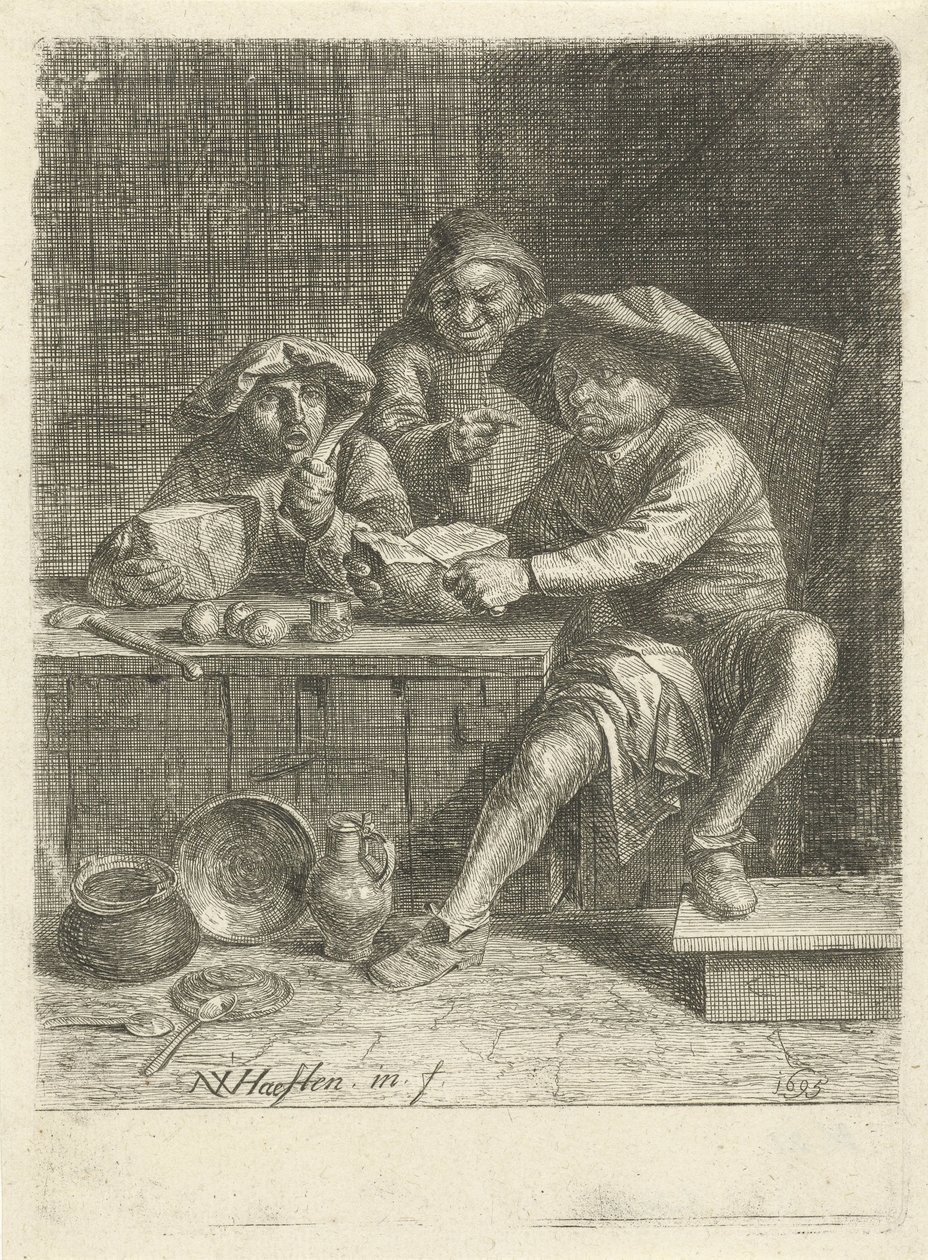 Bønder ved et bord med brød av Nicolaes van Haeften