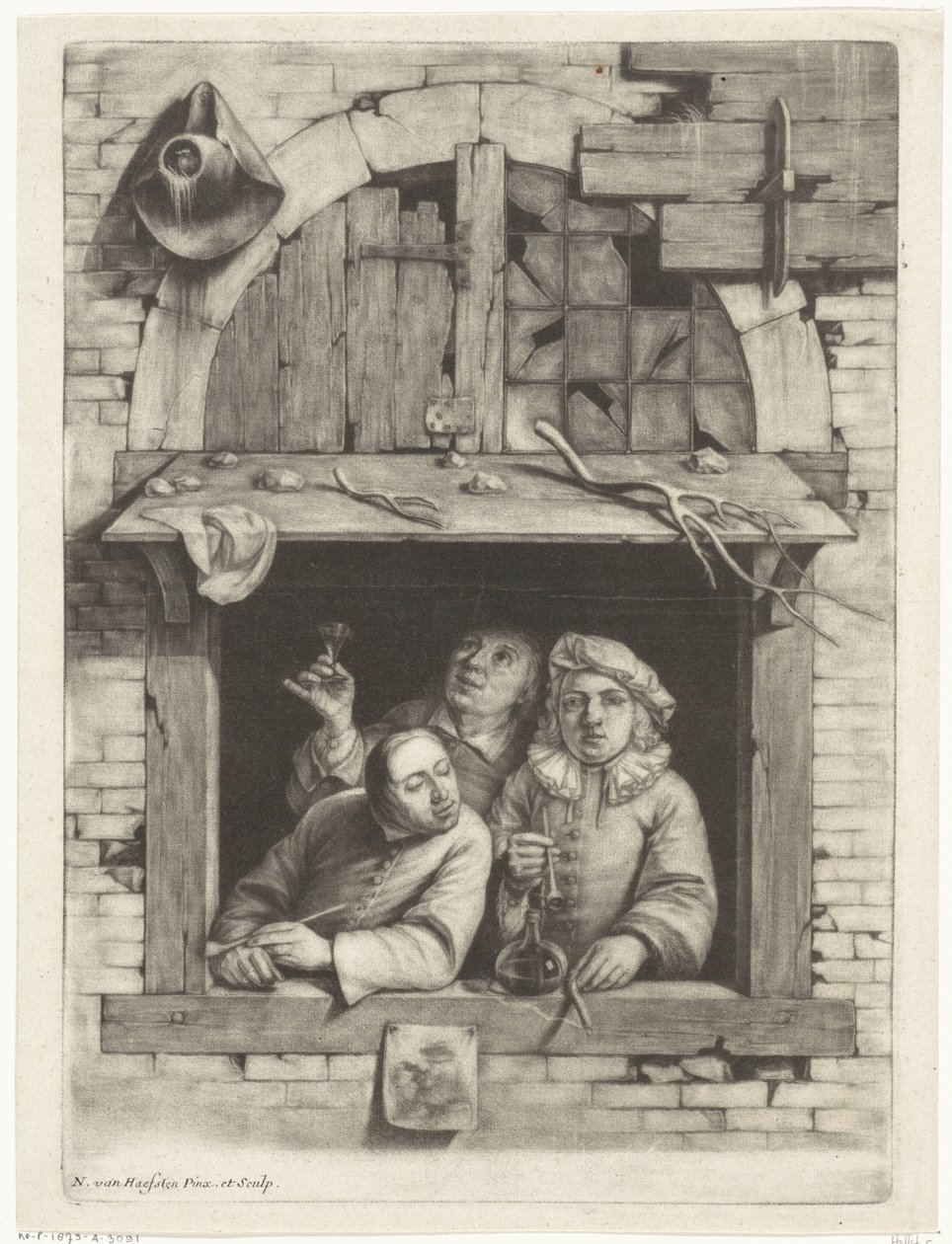 Tre røykere i et vindu av Nicolaes van Haeften