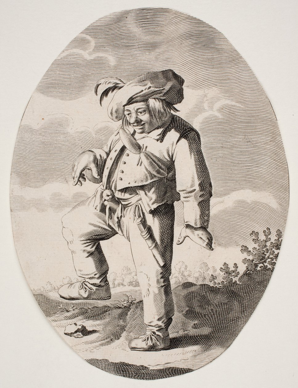 Dansende bonde med en fugl i flua av Nicolaes van Lijnhoven