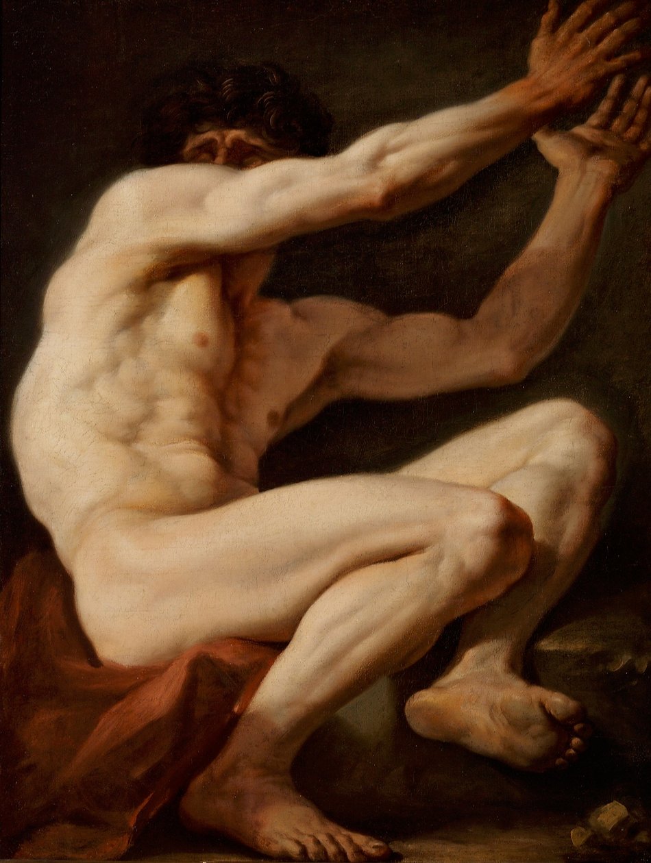 Sittende mannlig modellfigur av Nicolai Abraham Abildgaard