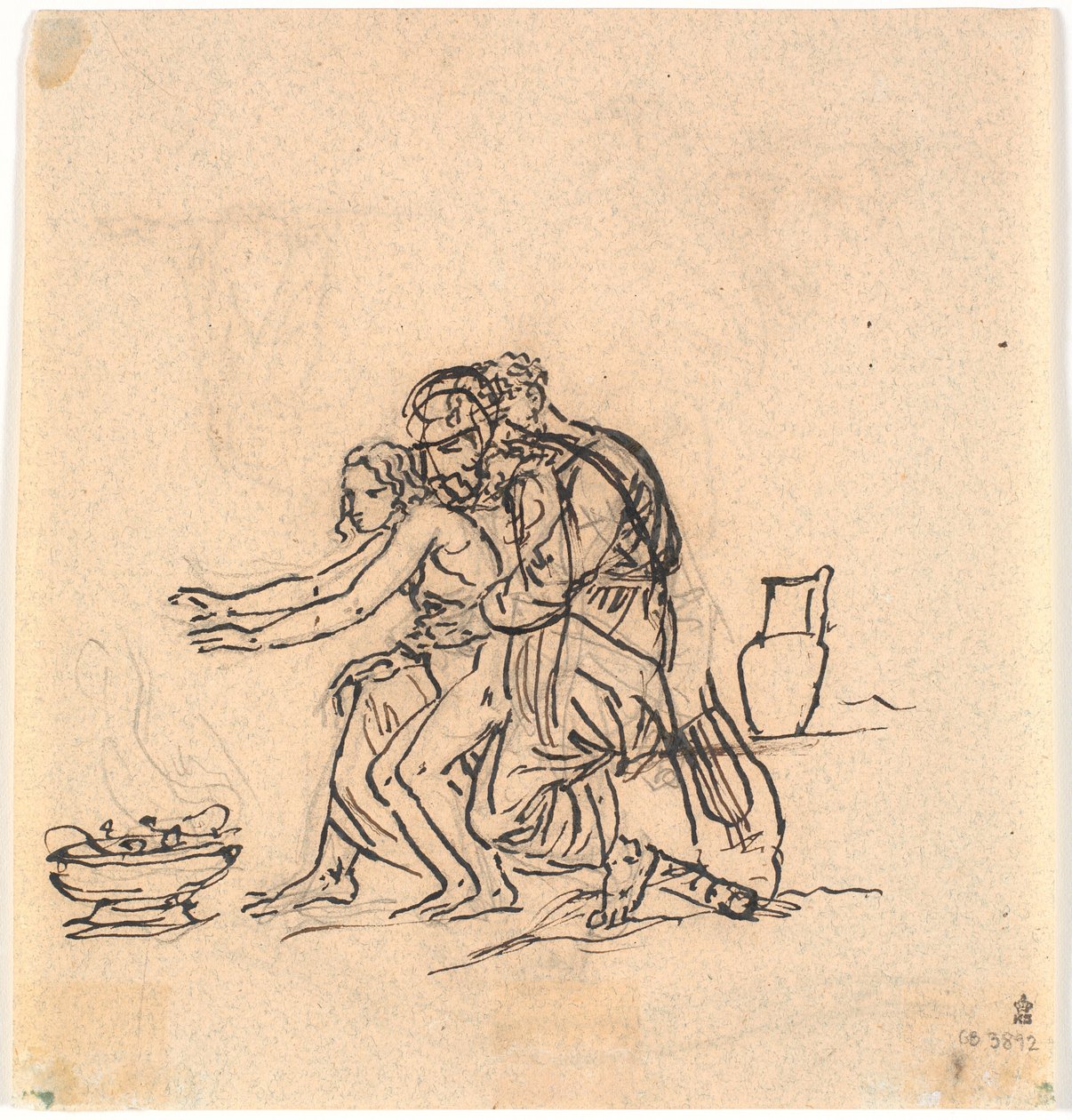 Anacreon og Amaryllis varmer hendene over et basseng av Nicolai Abildgaard