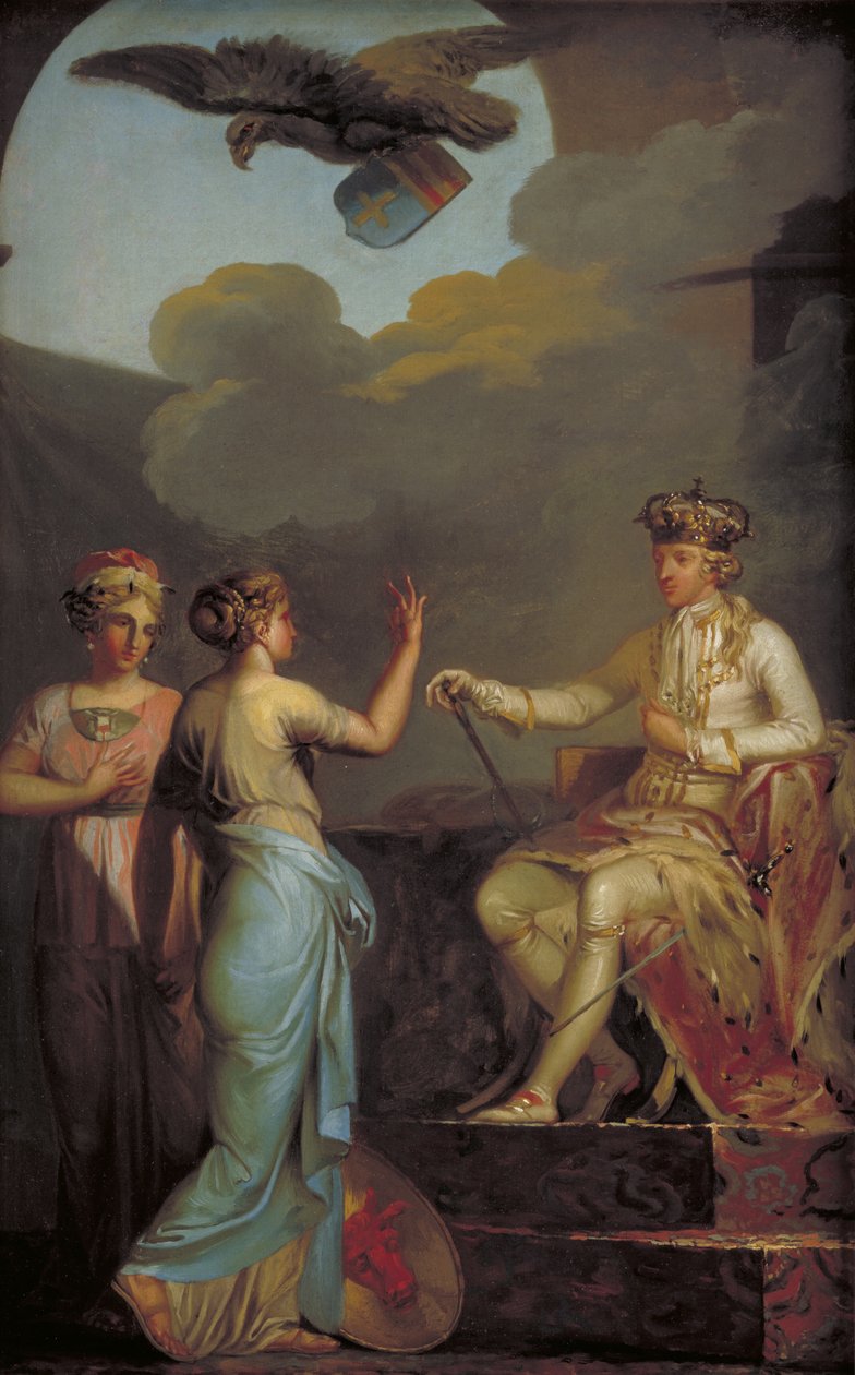 Christian VII forente hertugen med den kongelige delen av Holstein i 1773 av Nicolai Abildgaard