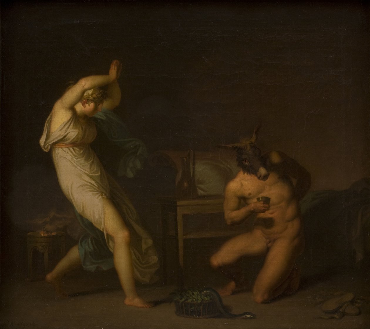 Fotis ser sin elsker Lucius forvandlet til en rumpe. Motiv fra Apeleius