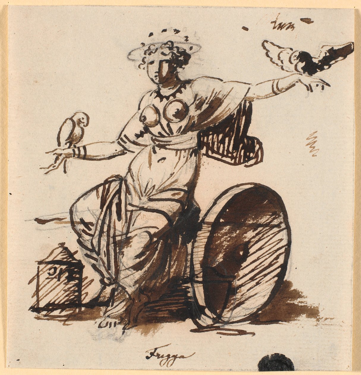 Frigga, sittende, med en hauk i hver av hendene av Nicolai Abildgaard