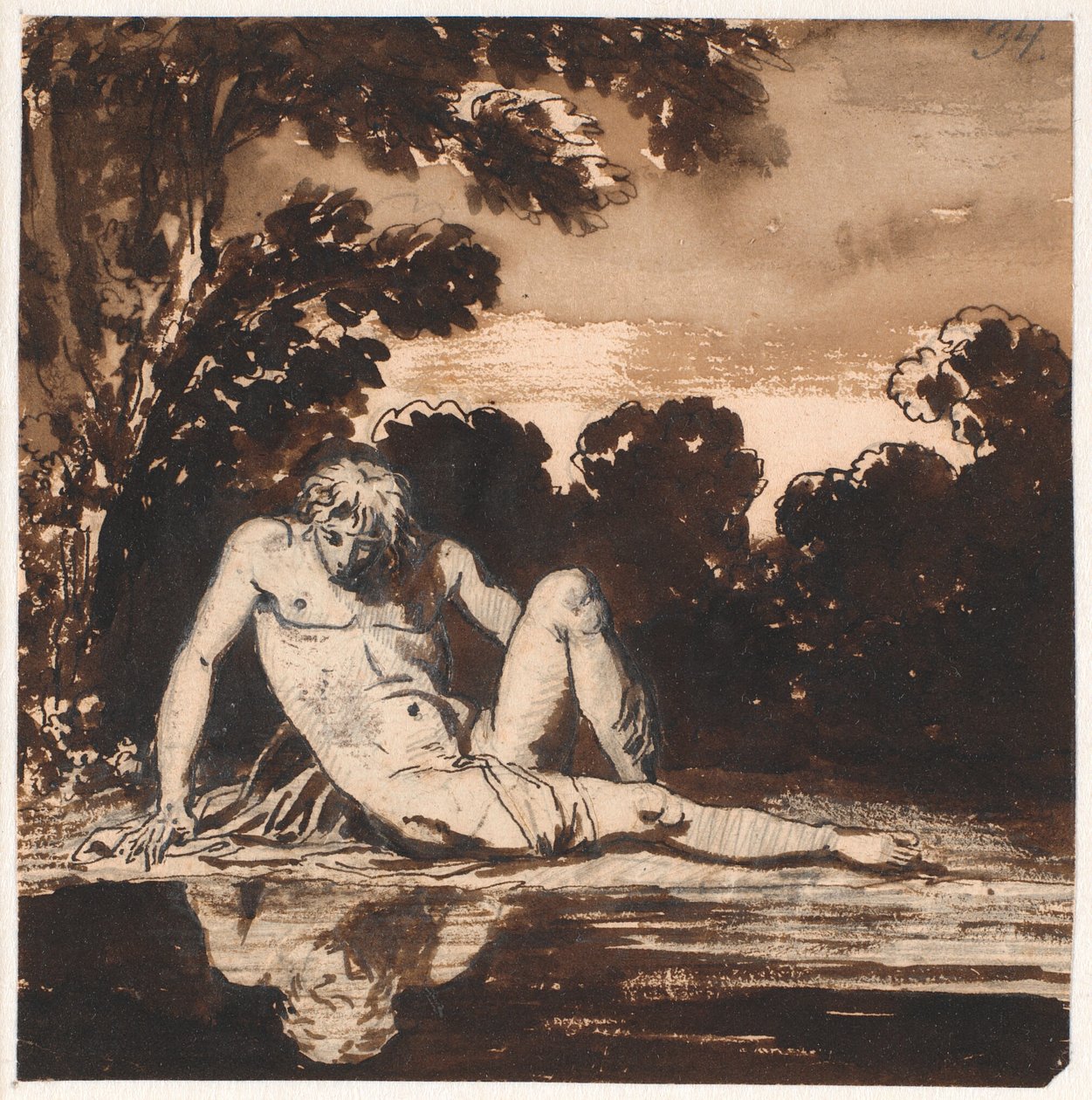 Hyachinthos, Apollos ungdom, Narcissus, hviler ved bekken av Nicolai Abildgaard