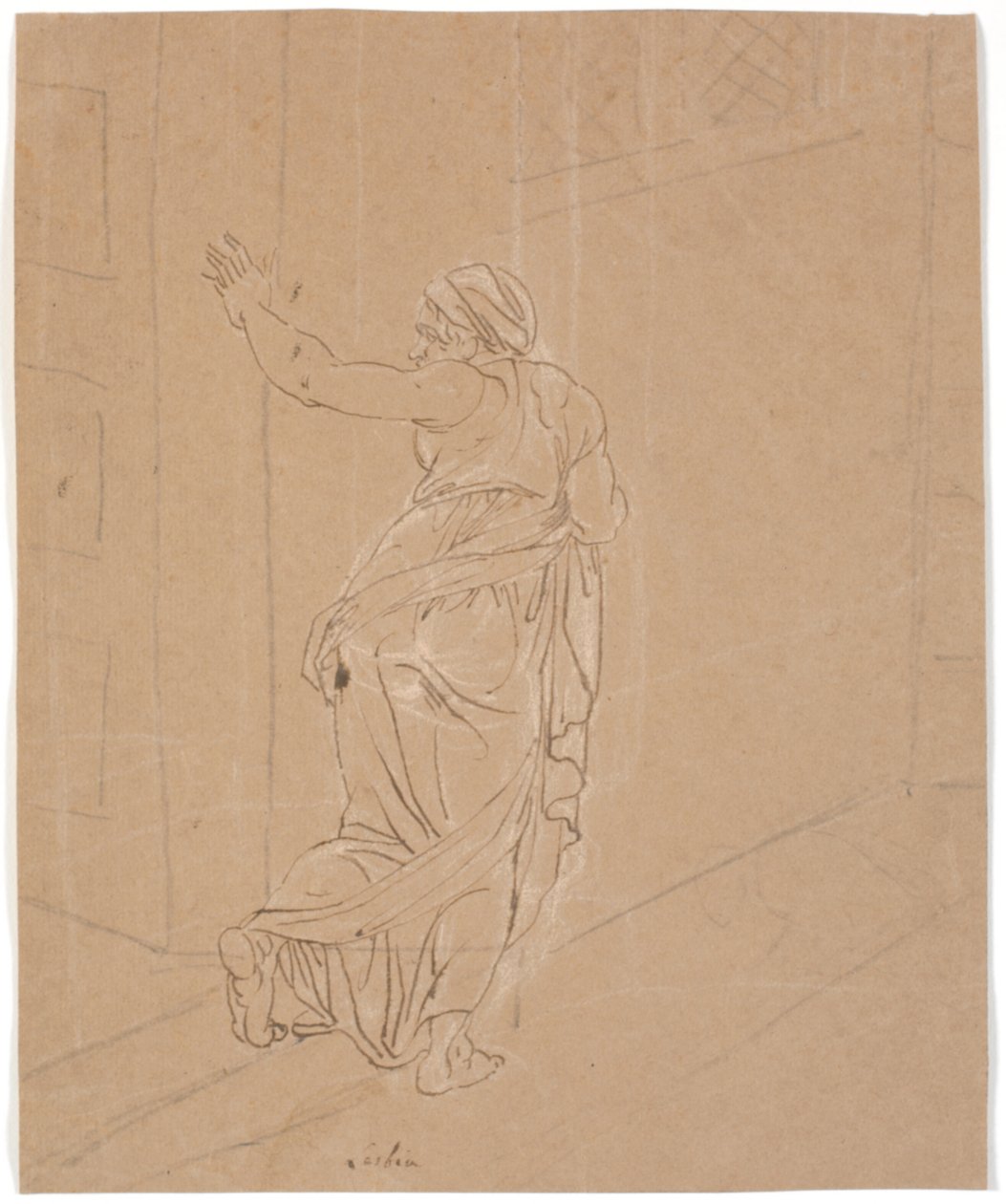 Jordmoren. Studie for Jenta fra Andros. [Jordmor forlater Androspigens hus] av Nicolai Abildgaard
