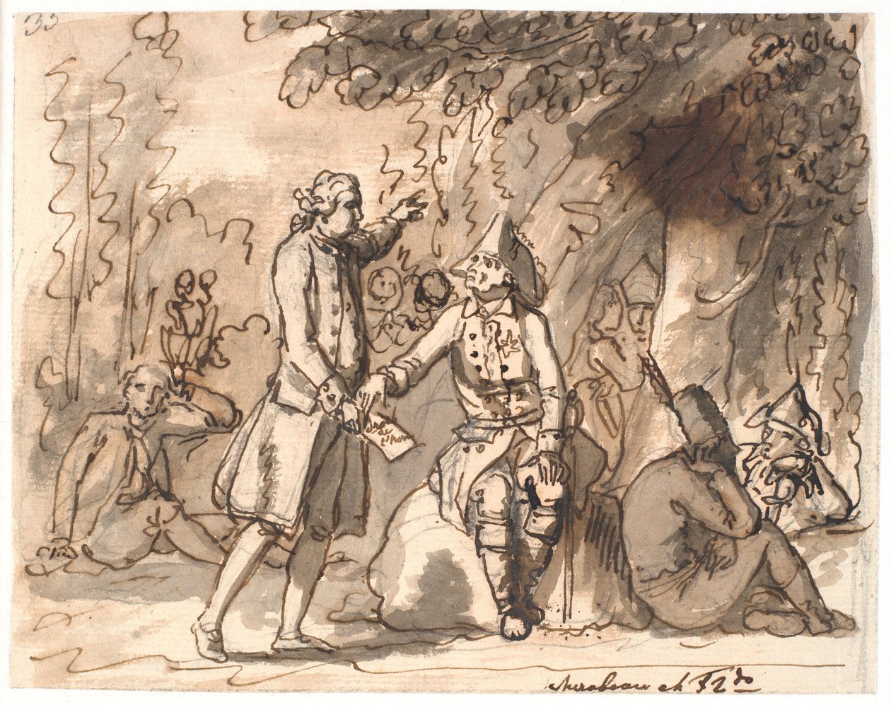Mirabeau gir Frederick II av Preussen et dokument som beskriver menneskets rettigheter av Nicolai Abildgaard