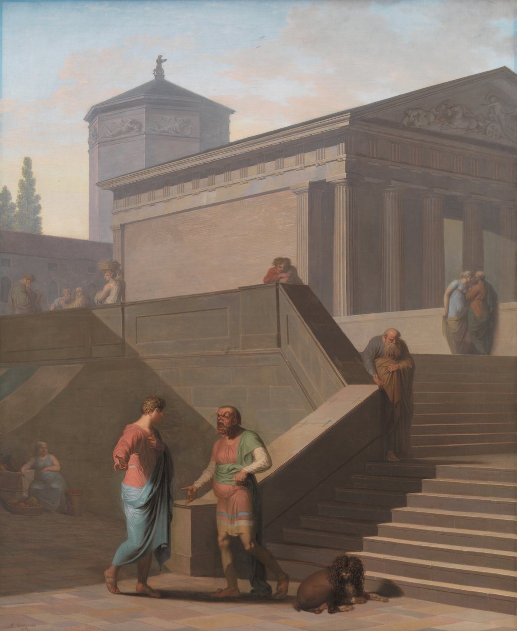 Pamphilius og hans tjener Davus. Fra Terences Andria av Nicolai Abildgaard
