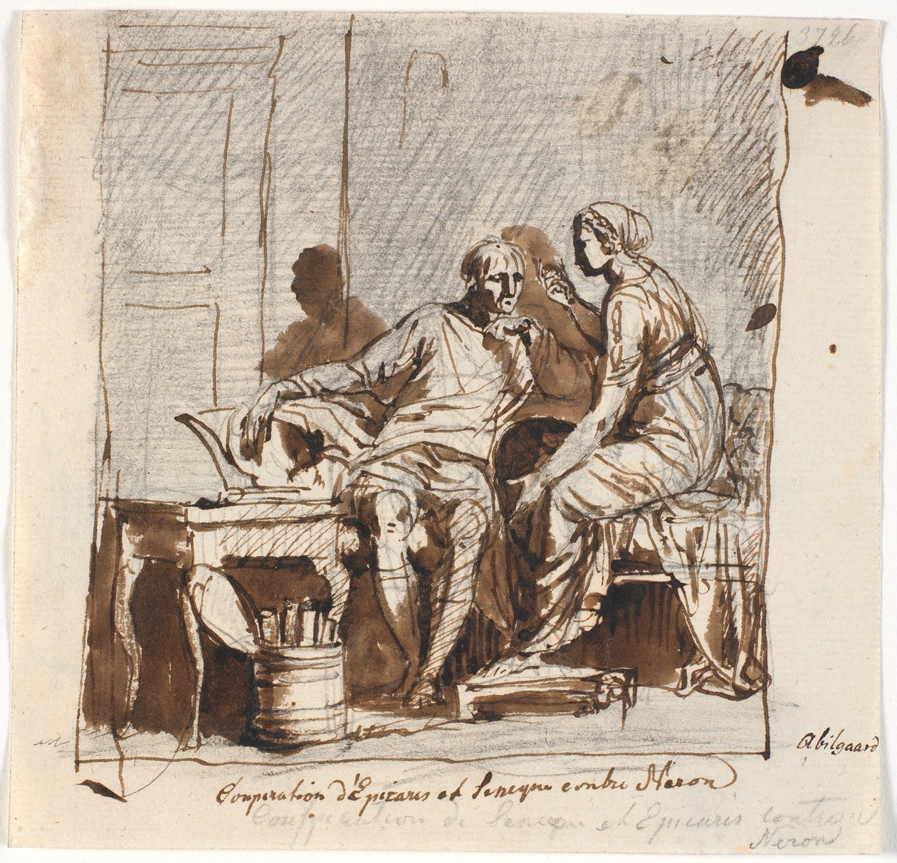 Seneca og Epicharis konspirerer mot Nero av Nicolai Abildgaard