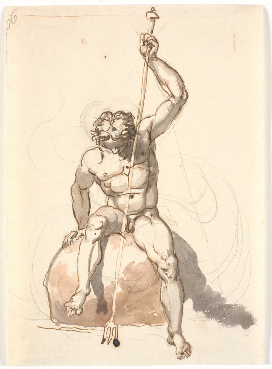 Sittende mannsfigur med trefork av Nicolai Abildgaard