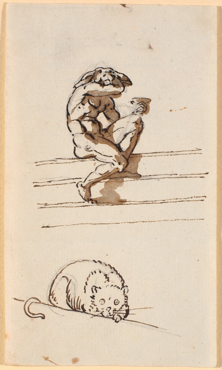 Studie av Lucius med eselhode. Nedenfor, studie for katten i Simo betror seg til Sosia av Nicolai Abildgaard