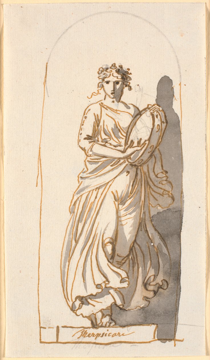 Terpsichore, dansens muse, som en statue i en nisje av Nicolai Abildgaard