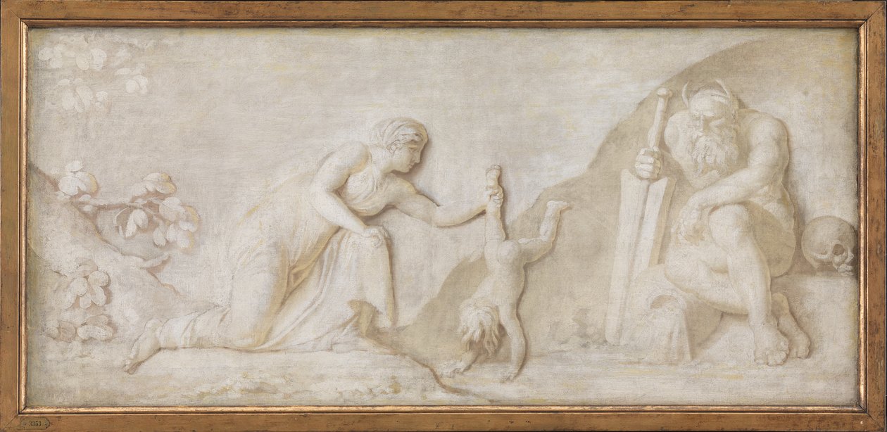 Thetis senker sin spedbarnssønn Achilles i elven Styx for å gjøre ham usårbar av Nicolai Abildgaard