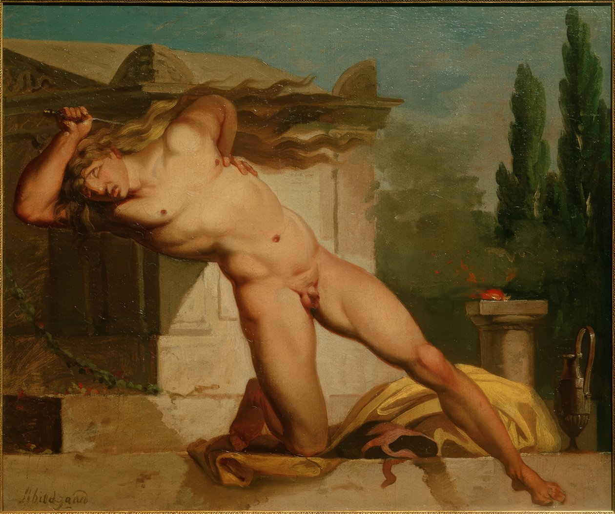 Adrastos dreper seg selv ved graven til Atys av Nicolai Abraham Abildgaard