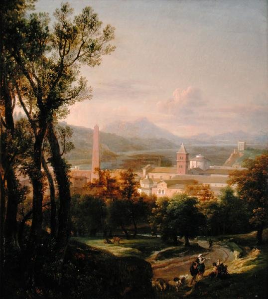 Utsikt over Piazza del Popolo fra Pincio-hagene av Nicolas Antoine Taunay