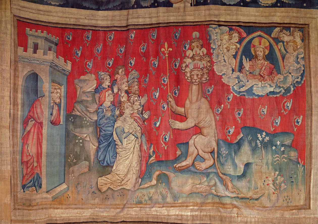 Adoration of the Beast, fra Apocalypse Tapestry of Angers, 1373-87 (teppe) av Nicolas Bataille