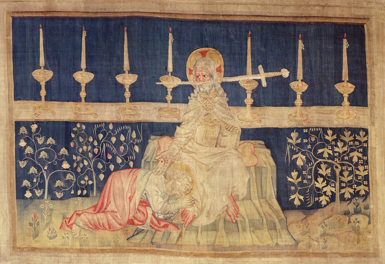 Kristus med sverdet, fra Apocalypse Tapestry of Angers, 1373-87 (teppe) av Nicolas Bataille