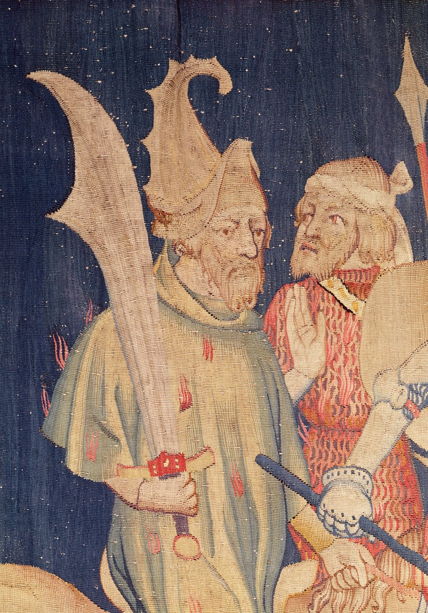 Detalj av en kavaler fra Myriads of Lions, fra Apocalypse Tapestry of Angers, 1373-87 billedvev av Nicolas Bataille