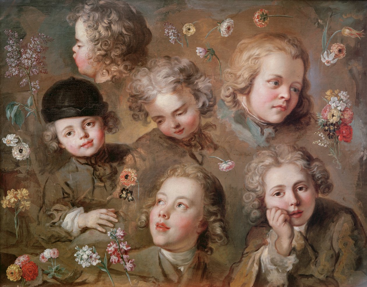 Barnehoder og blomster av Nicolas Bernard Lepicie