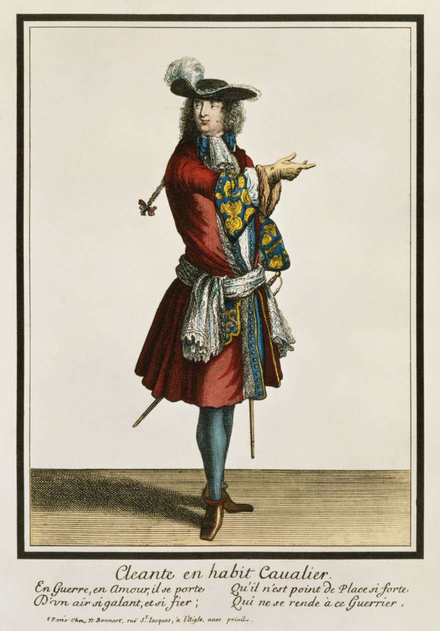 Cleante kledd som en kavaler, motetallerken, ca. 1695 av Nicolas Bonnart