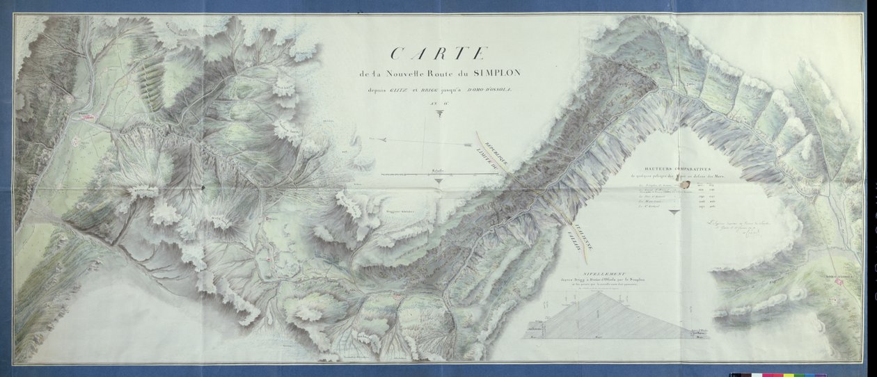 Kart over New Simplon Pass, 1803 (wc på papir) av Nicolas Ceard