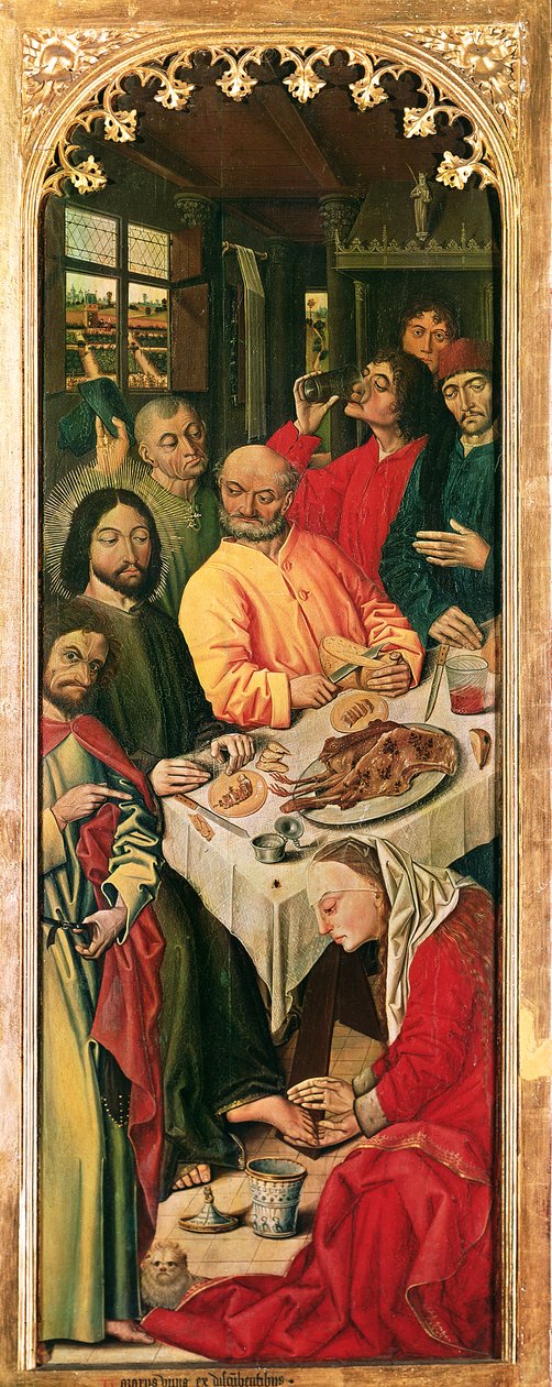 The Resurrection of Lazarus Triptych, høyre panel av Maria Magdalena som vasker Kristi føtter, 1461 av Nicolas Froment
