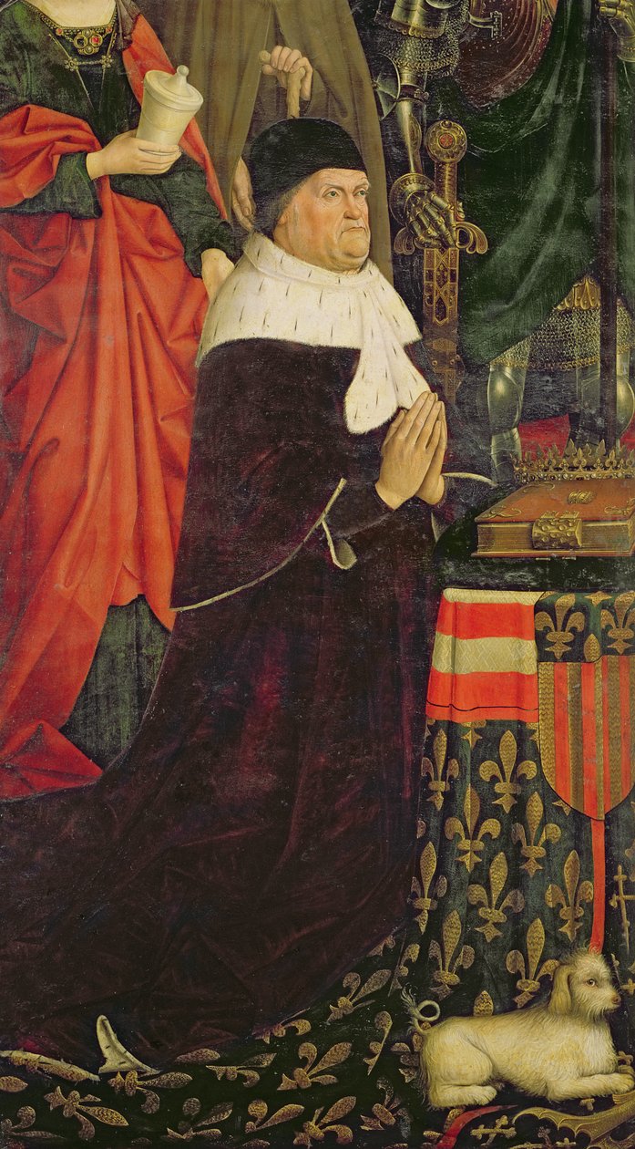 Triptych of Moses and the Burning Bush, detalj av Rene I d'Anjou (1409-80) fra venstre panel, ca. 1476 av Nicolas Froment