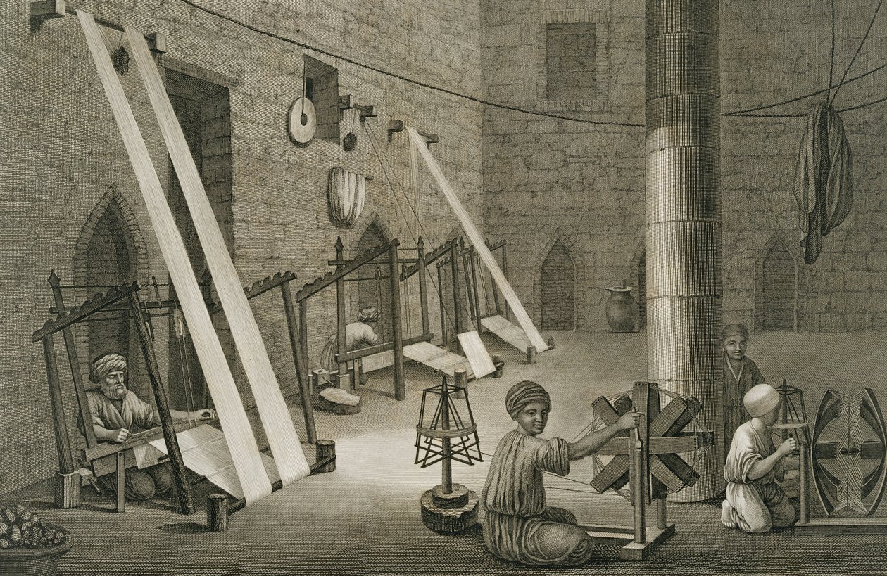 Interiør av et veververksted, fra bind II Arts and Trades av 
