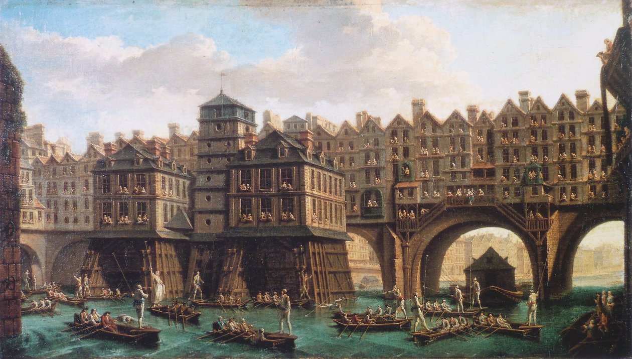Joust des mariniers mellom Pont-Notre-Dame og Pont-au-Change av Nicolas Jean Baptiste Raguenet