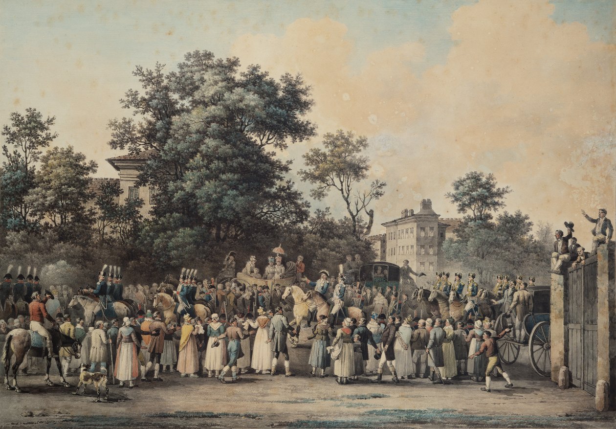 Louis-Antoine de France (1775-1844) Duc dAngouleme, ved Barriere de Vaugirard, 1814 (penn og blekk og wc på papir) av Nicolas Joseph Vergnaux