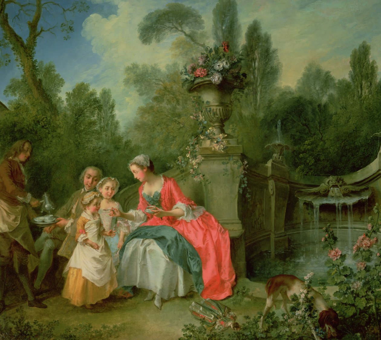 En dame og en herre i hagen med to barn ca. 1742 av Nicolas Lancret