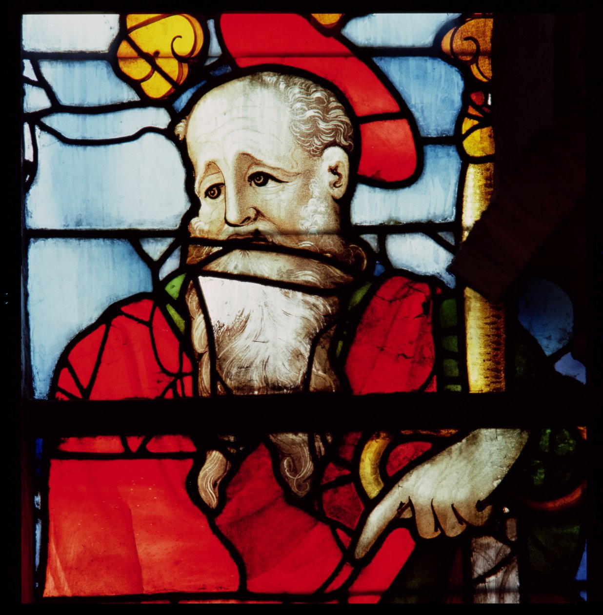 St. Paul, detalj fra vinduet som viser de fire evangelistene og fire doktorene i kirken, sørlig tverrarm, 1551 (farget glass) av Nicolas Le Prince