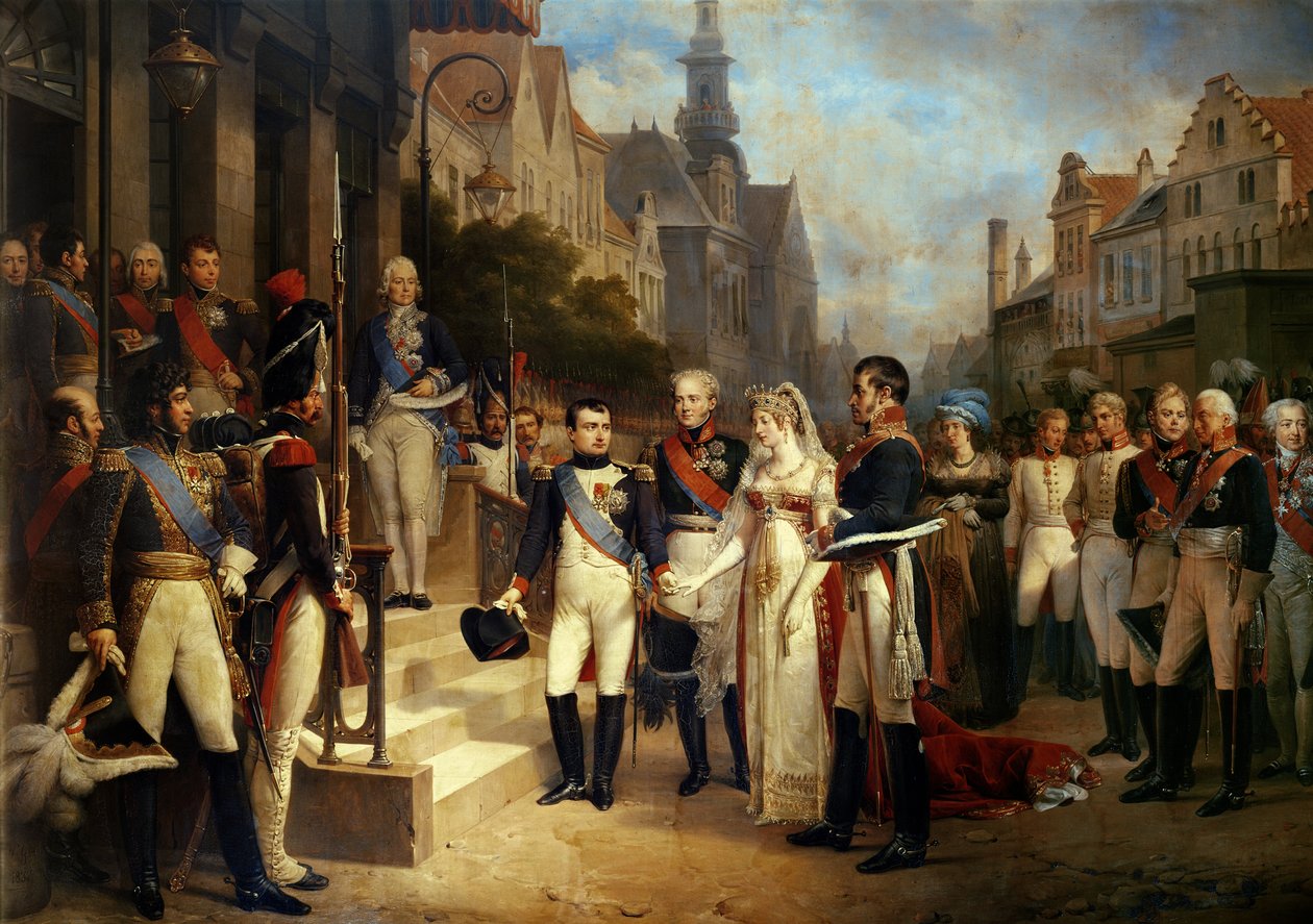 Napoleon Bonaparte (1769-1821) Mottok dronning Louisa av Preussen (1776-1810) i Tilsit, 6. juli 1807, 1837 (se 167359 for detaljer) av Nicolas Louis Francois Gosse