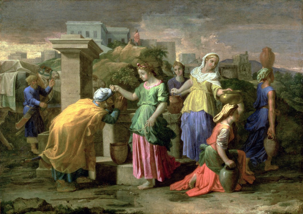 Eliezer og Rebecca ved brønnen, ca. 1660-65 av Nicolas Poussin