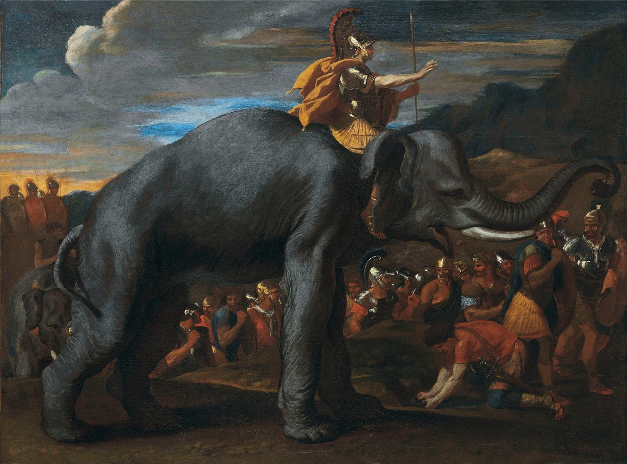 Hannibal krysser Alpene på ryggen av en elefant av Nicolas Poussin