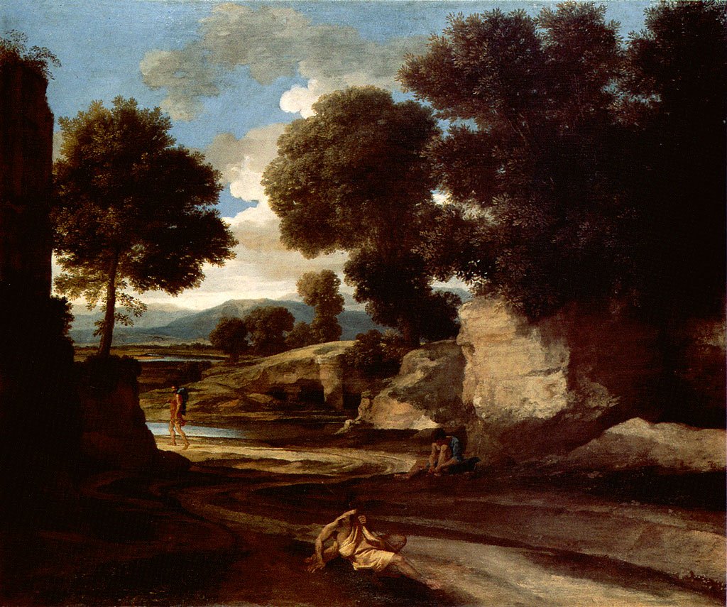 Landskap med reisende som hviler av Nicolas Poussin