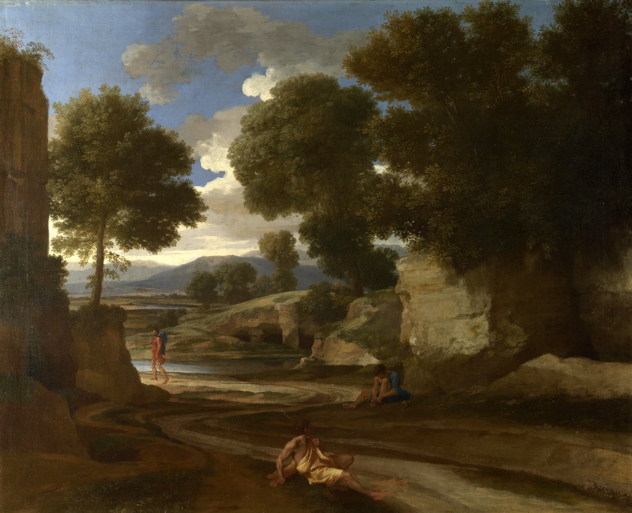 Landskap med reisende som hviler, ca. 1638 av Nicolas Poussin