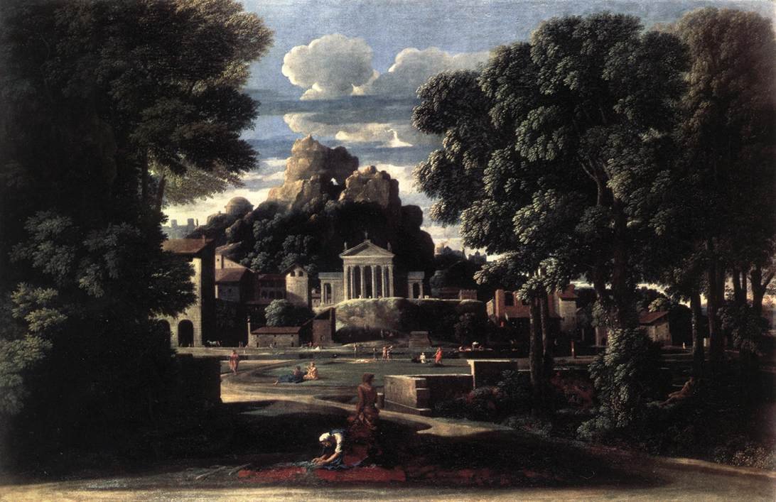 Landskap med samlingen av asken fra Phocion av hans enke av Nicolas Poussin