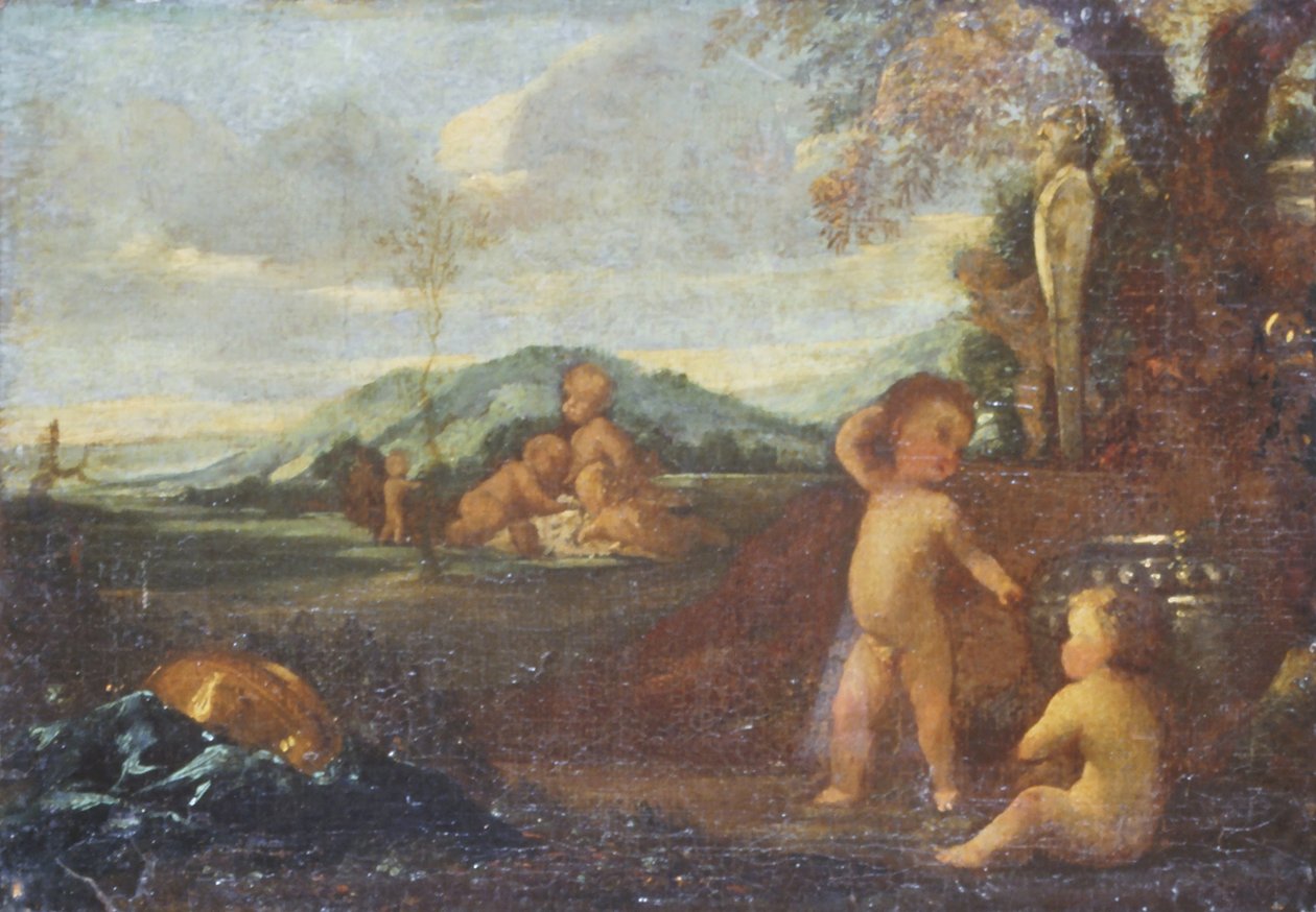 Putti i et landskap av Nicolas Poussin