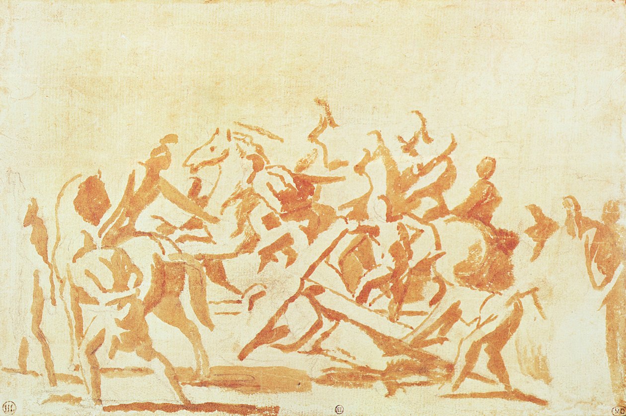 Studie av Kristus som bærer korset (kritt og vask på papir) av Nicolas Poussin