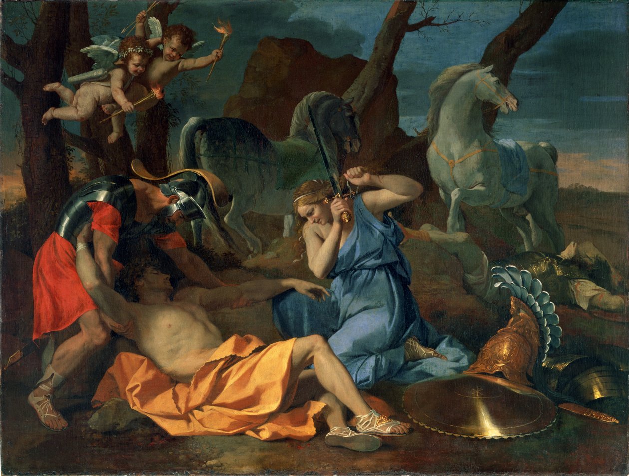 Tancred og Erminia, ca. 1635 av Nicolas Poussin