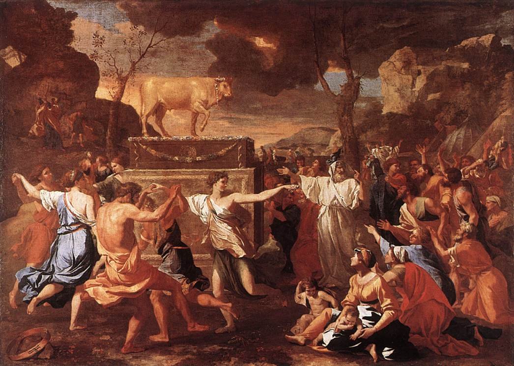 Tilbedelsen av gullkalven av Nicolas Poussin