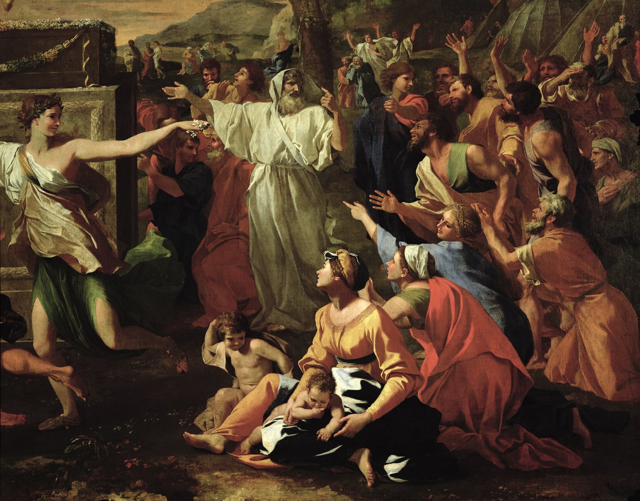 The Adoration of the Golden Calf, før 1634 olje på lerret detalj av 3738 av Nicolas Poussin