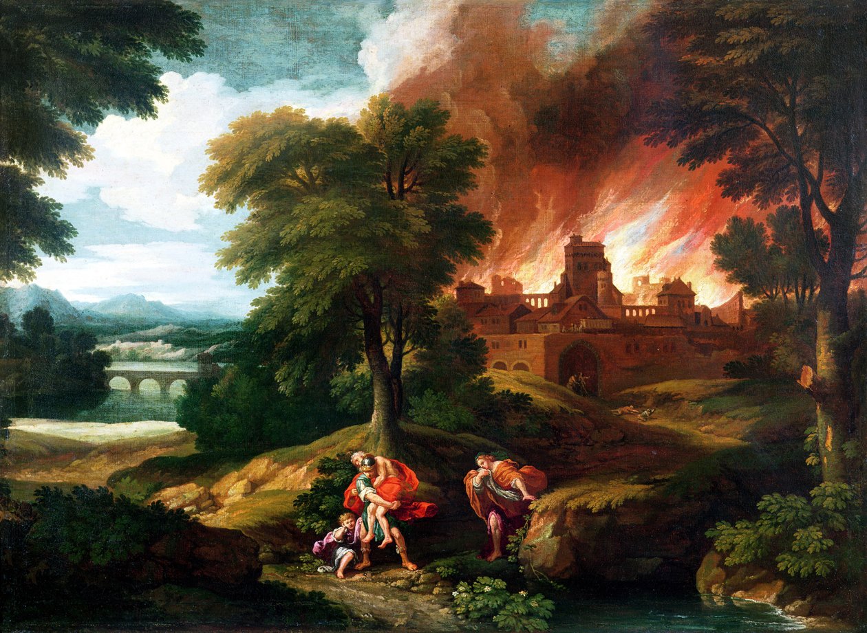 Brenningen av Troja av Nicolas Poussin
