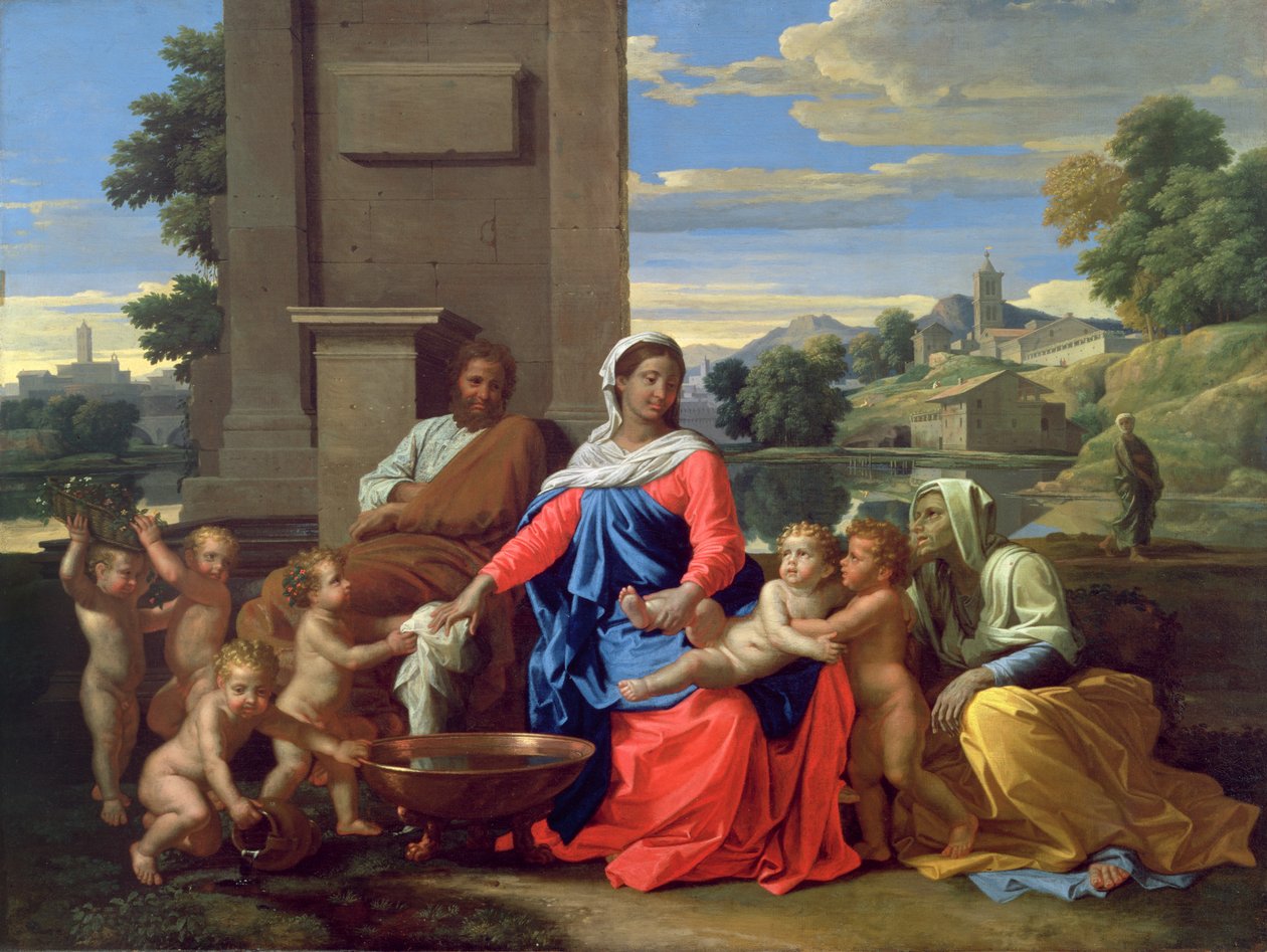 Den hellige familie med spedbarnet St. Johannes døperen og St. Elizabeth, 1650-51 av Nicolas Poussin
