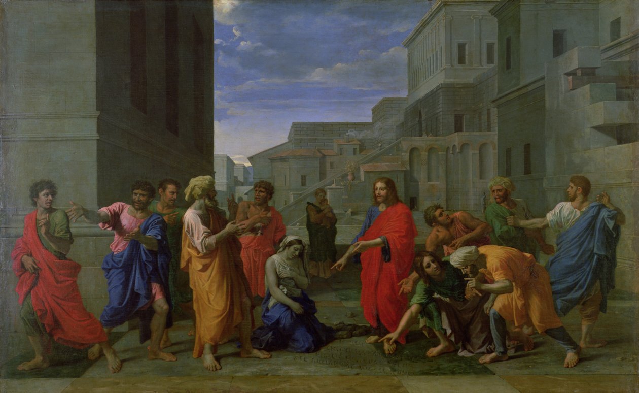 Kvinnen tatt i utroskap, 1653 av Nicolas Poussin