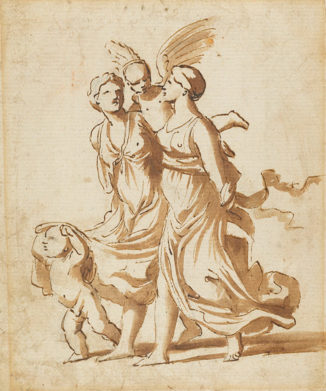To jenter akkompagnert av Amor, ca. 1625 av Nicolas Poussin