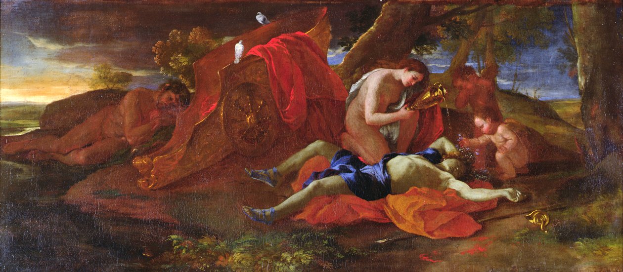 Venus gråter over Adonis, ca. 1625 av Nicolas Poussin